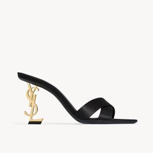 SAINT LAURENT Opyum Slide Sandal Heel in Noir 40